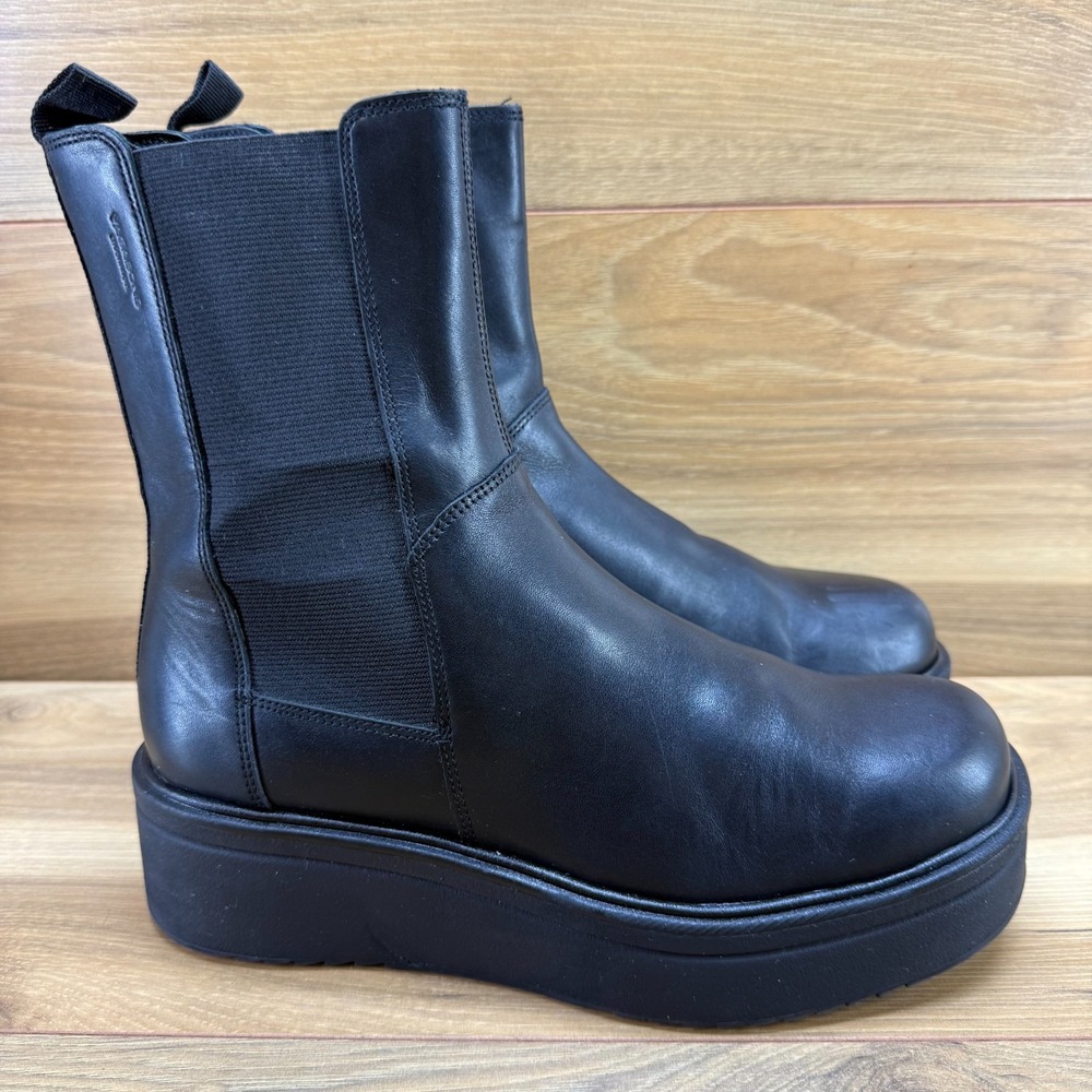 VAGABOND Tara Platform Wedge Chelsea Boot Womens 9 Black Leather Square Toe